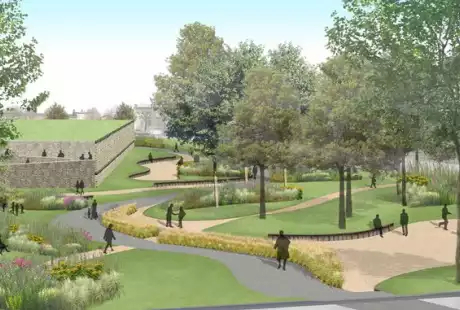 Savart Paysage - paysagiste urbaniste – Châlons-en-Champagne – Marne - Grand-Est - parc public – développement durable – biodiversité – entrée historique – fossé